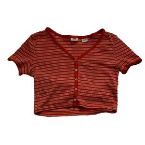 Levi's Girl's Button Up Short Sleeve T-shirt Orange Stripe -  Size M